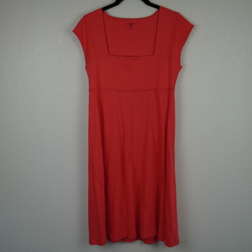 Horny Toad Orange Square Neck Cap Sleeve Midi Dress XS Tencel Cotton Minimalist